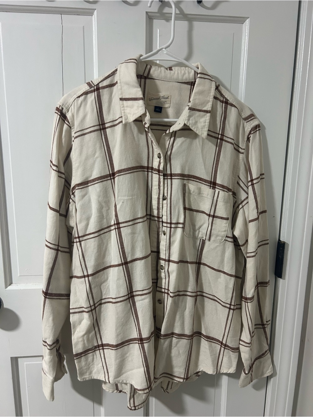 Universal Thread Cream Shirt with Brown Windowpane Plaid